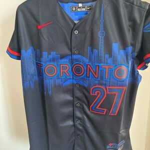Nike Black Toronto Skyline Baseball Jersey with Blue and Red Accents